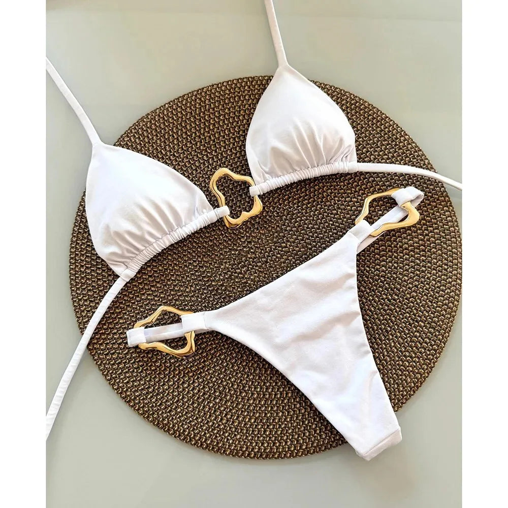 Bikini Solid Color Lace-up Split Two-piece Swimsuit for Women - Norellé