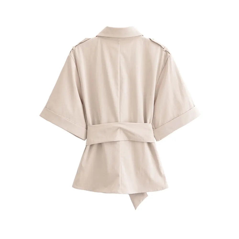 Women’s Fashion Belted Front Button Shirt