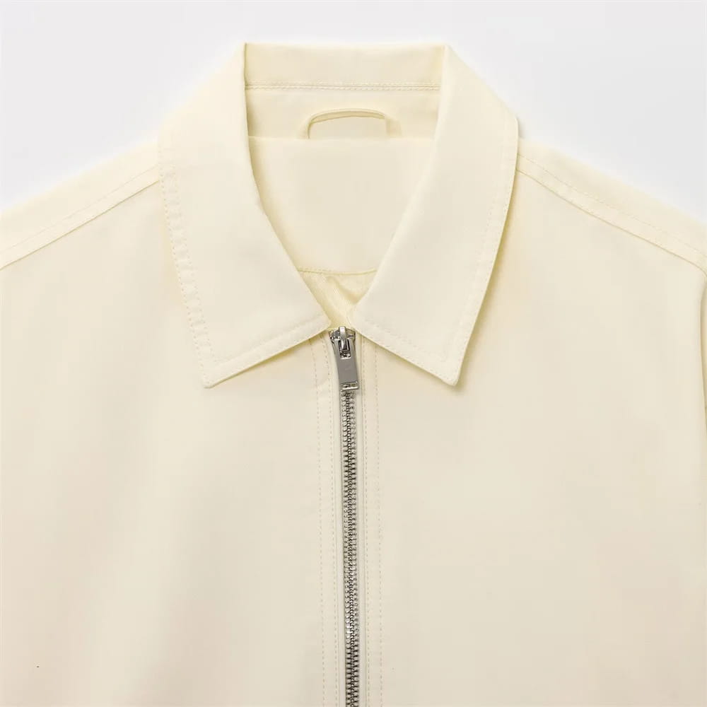 Women’s Jacket with Simple and Versatile Zipper Collar Long Sleeve