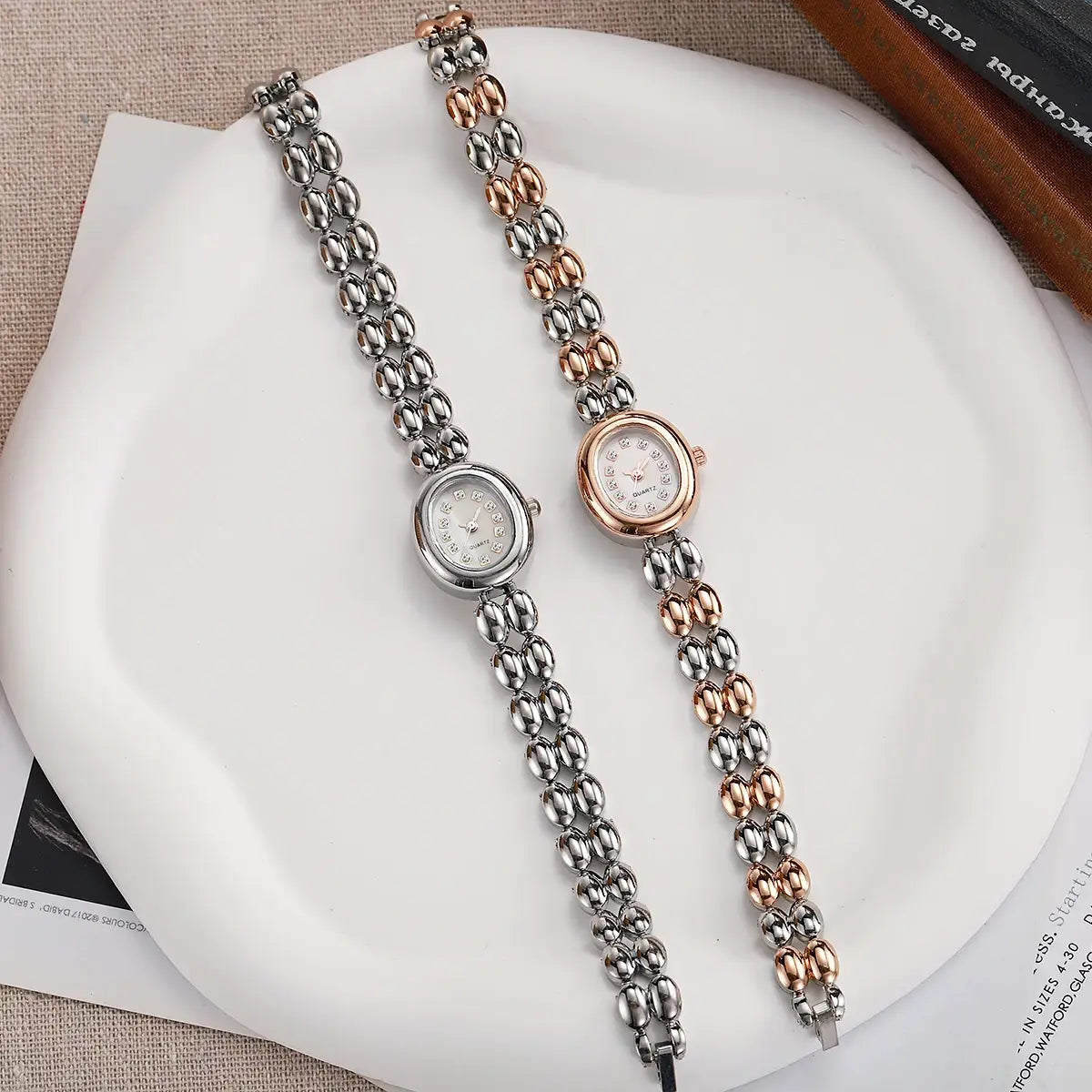 Stylish Oval Diamond Dot Dial Quartz Watch