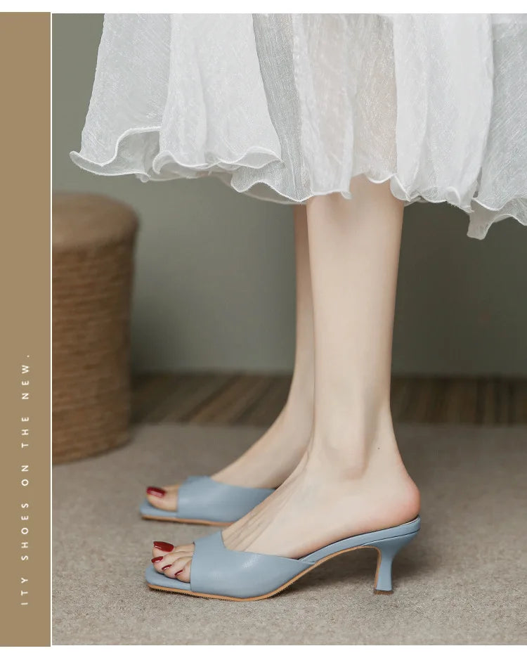 Genuine Leather French Slim Heel Slippers for Women’s