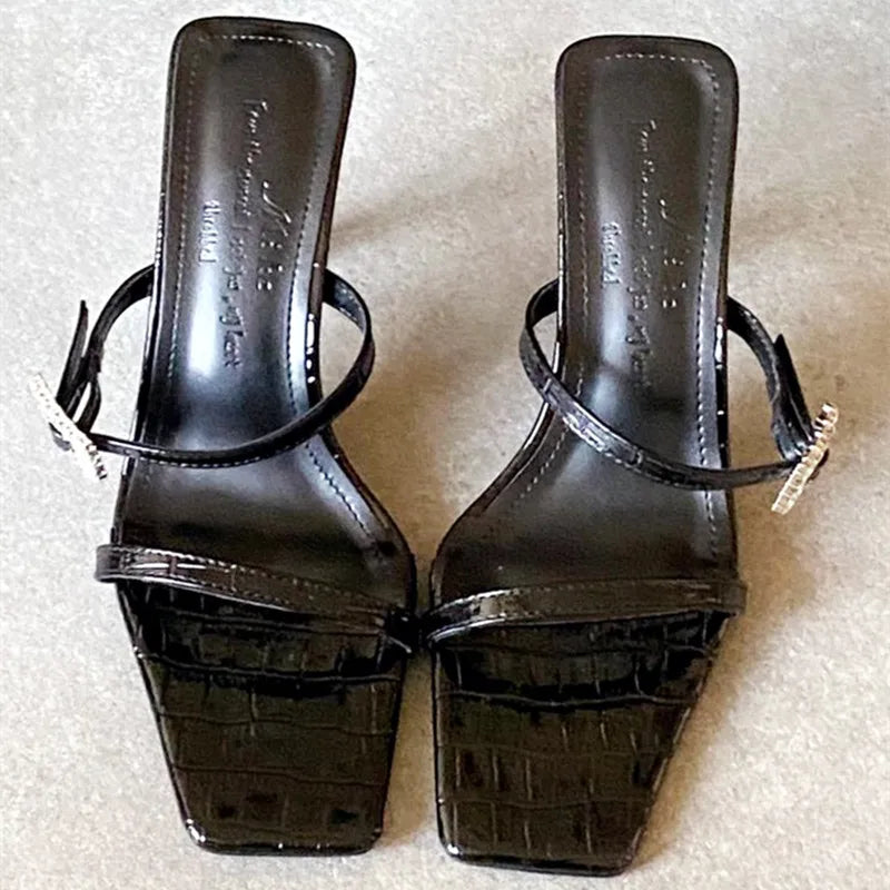 Rhinestone Buckle Women Sandals Square Toe