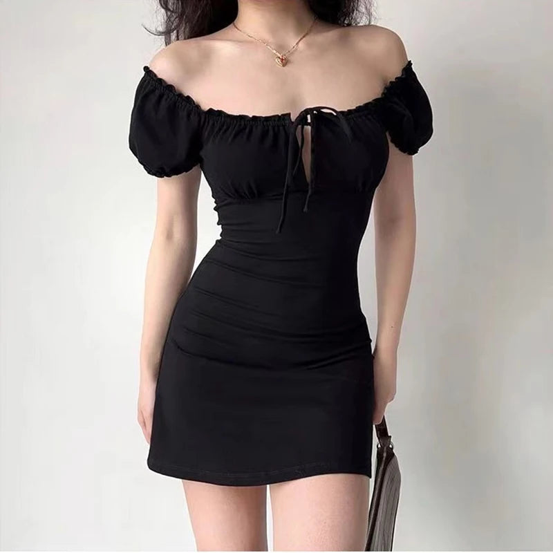 Mini Dress Women Short Sleeved Lace up Hollow Casual - Norellé