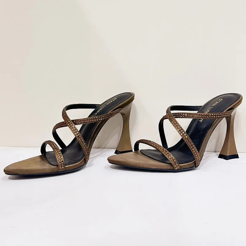 Rhinestone Satin Modern Heeled Sandal Women