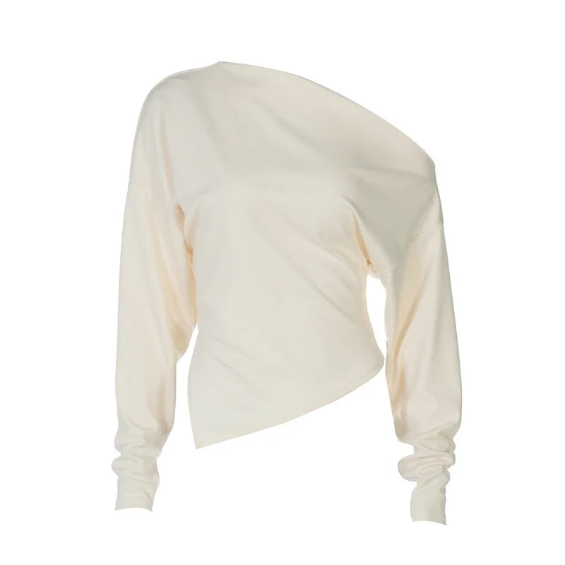 Inclined Shoulder Long Sleeve T-shirt Women