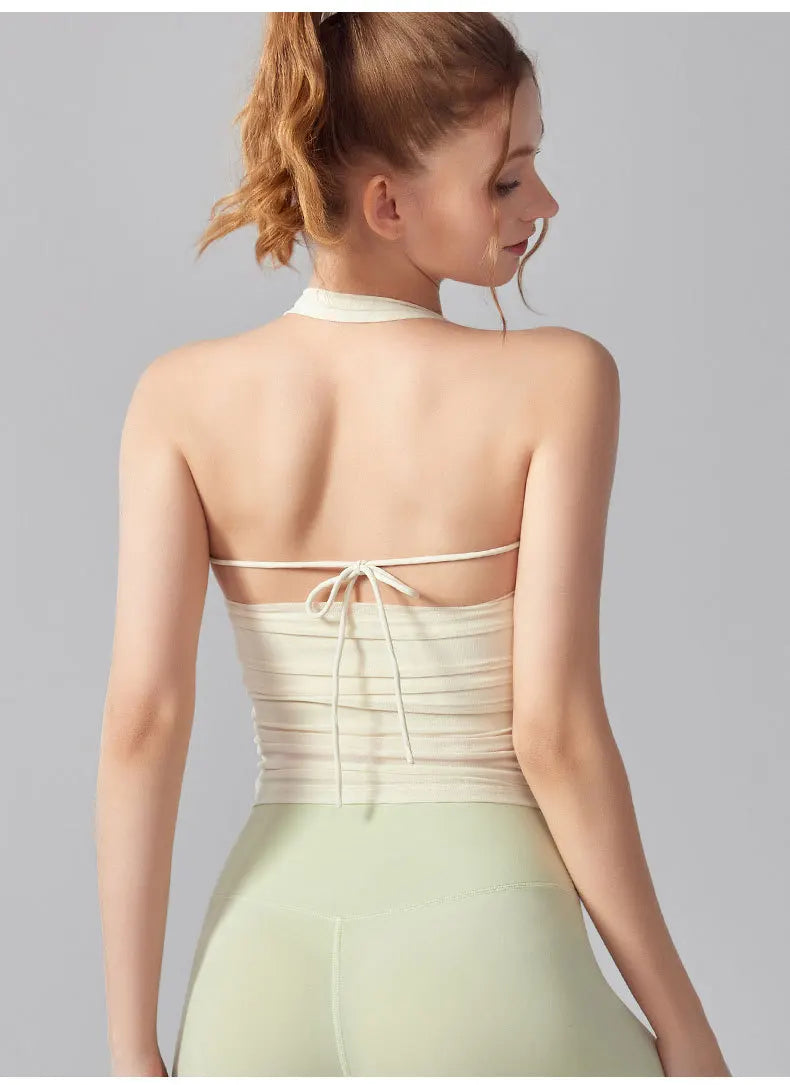 Women Halter With Shock-proof Chest Pad Backless Tank Top