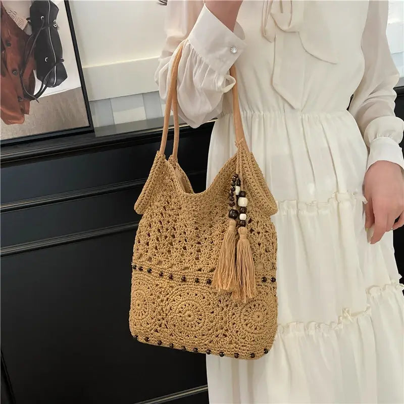 Weave Handbag Large Capacity Shoulder Bag Hollow out Tote