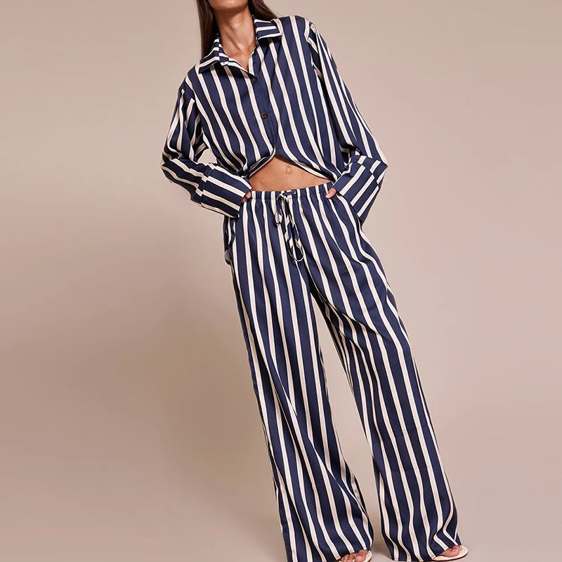 Striped Printed Long Sleeved Shirt Set