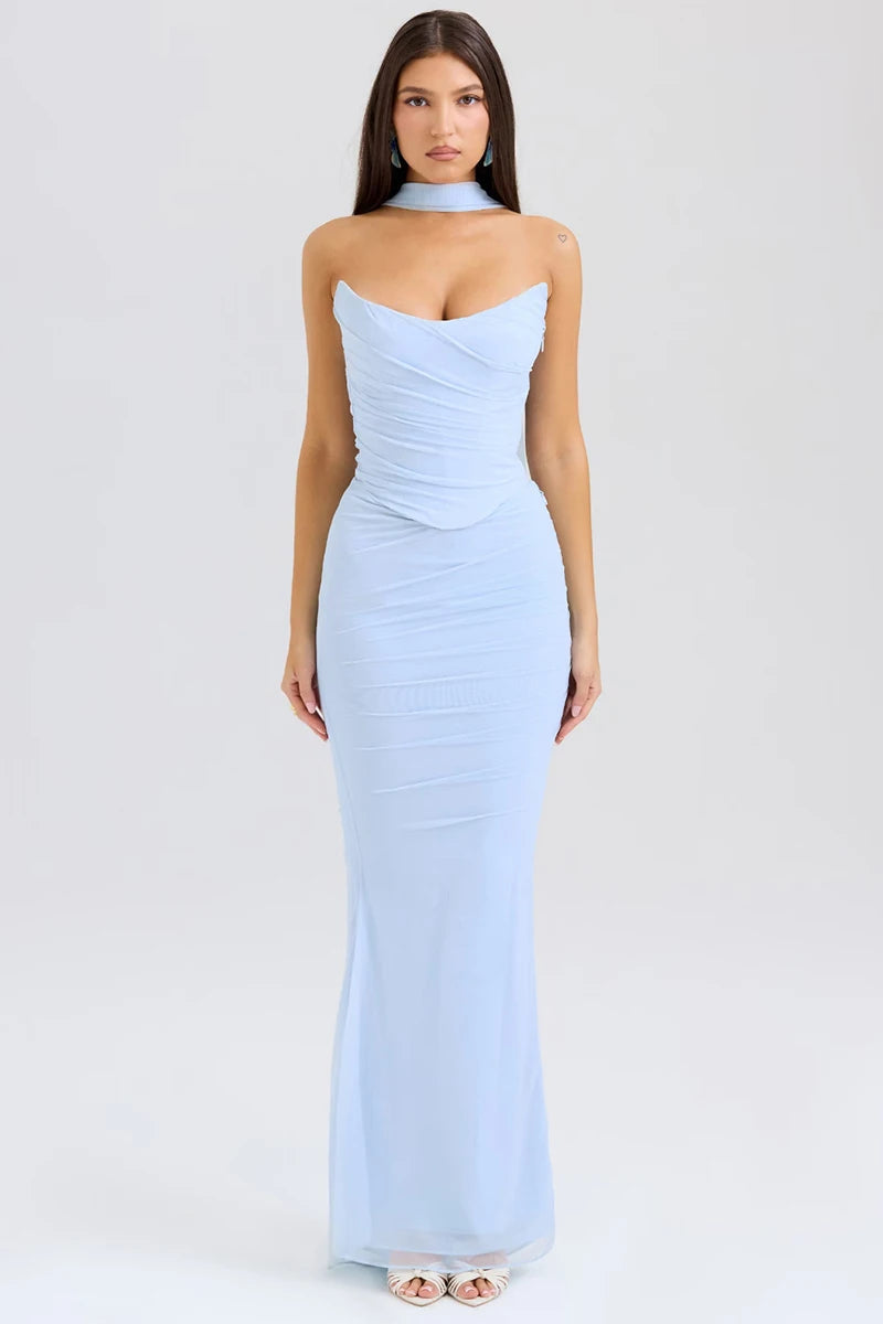 Two Pieces Sets For Women Strapless Off-shoulder Sleeveless Tops And Elegant High Waist Long Skirt
