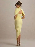 Elegant Shawl Elastic Tight Pleated Irregular Dress - Norellé