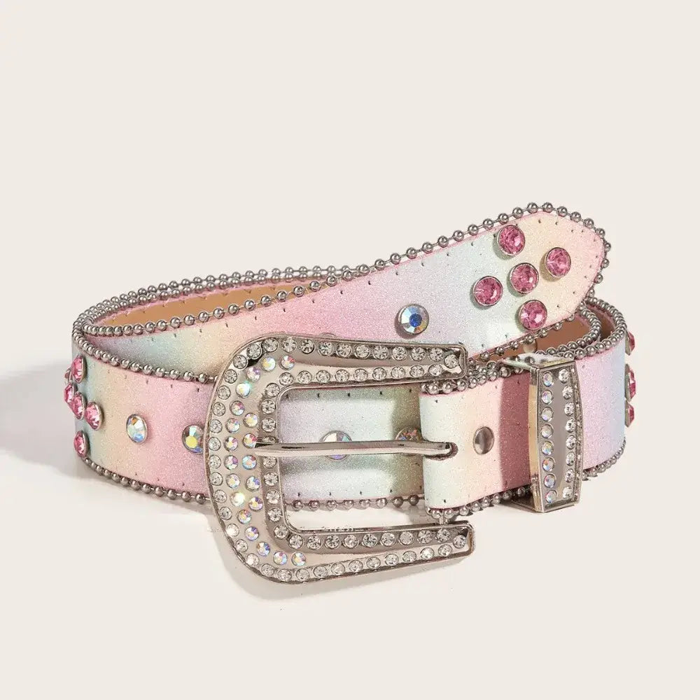 Fashion Sequin Rhinestone Waistband Gradient Pink Belt