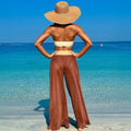 Bandeau Bikini Set Women Khaki Patchwork Front Metal High Waist Mesh Panties 3 Piece - Norellé