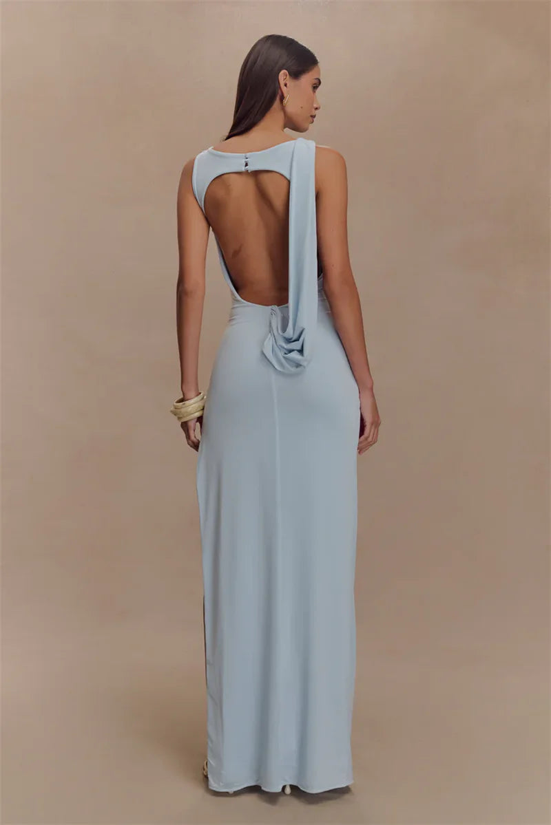 Backless Ruched Maxi Tank Dress Women