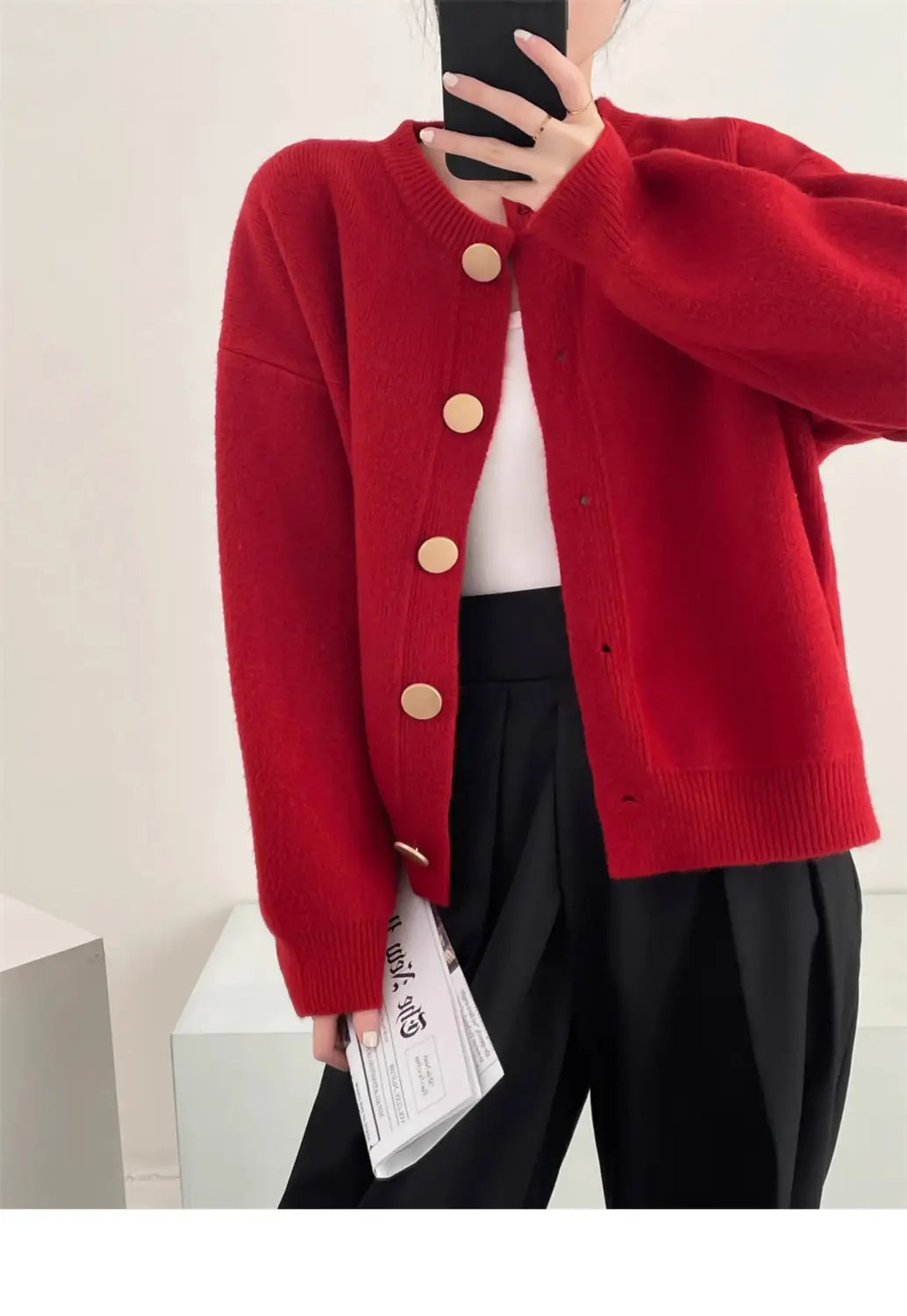 Women Cardigans Sweater O-neck Knitted Loose