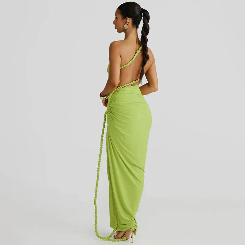 One-shoulder Strapless Tether Ruched Dress