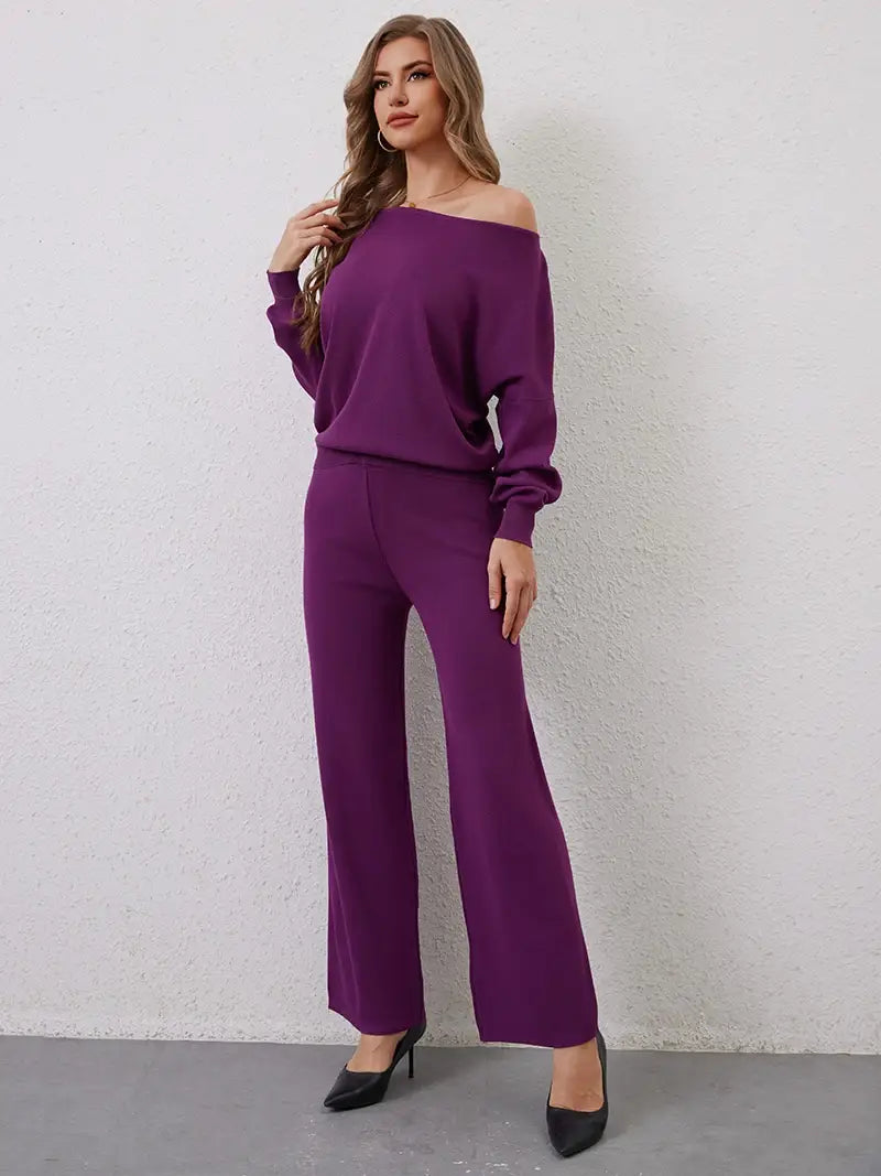 Elegant Winter Knit Pants Set Woman