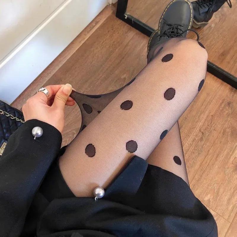 Polka Dot Tights Women Lace Mesh Fishnet Stockings Pantyhose Women