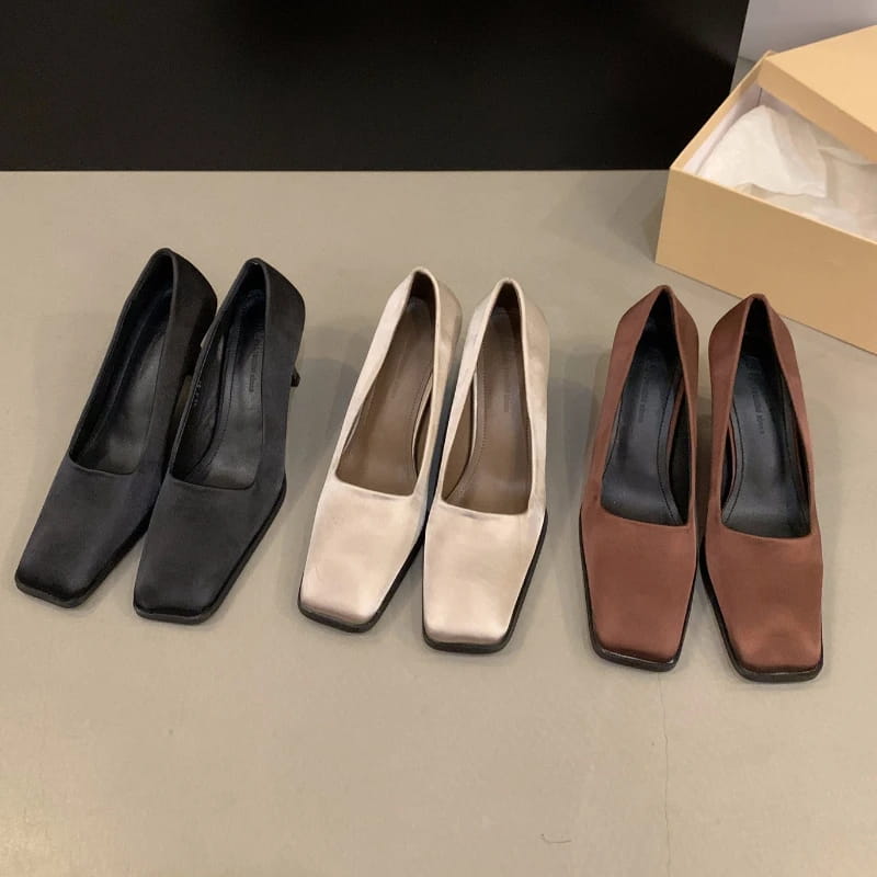 Square Toe Satin Pumps Women