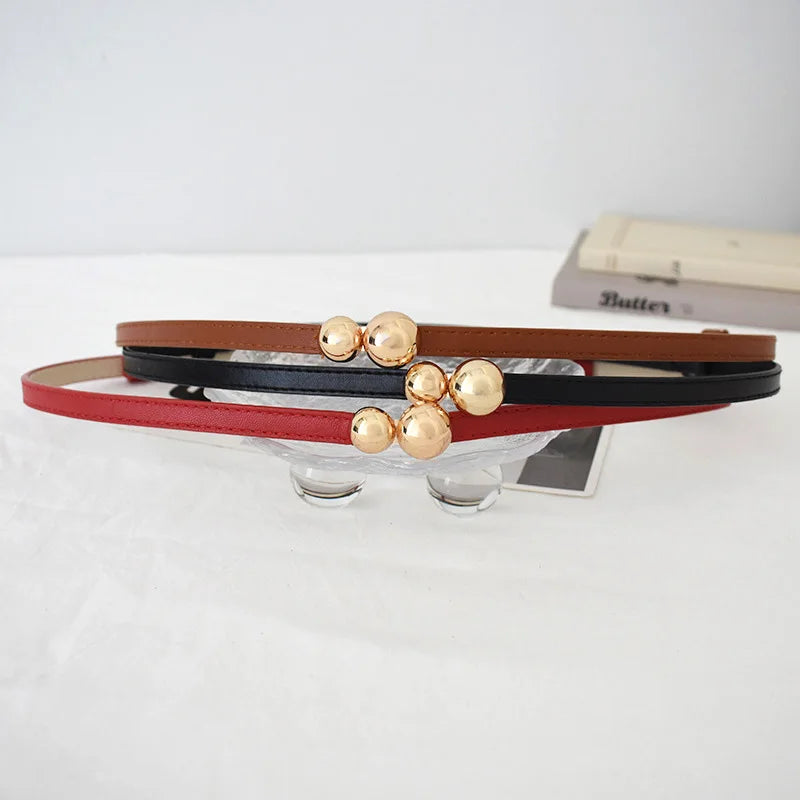 Gold Metal Ball Buckle Women Belt