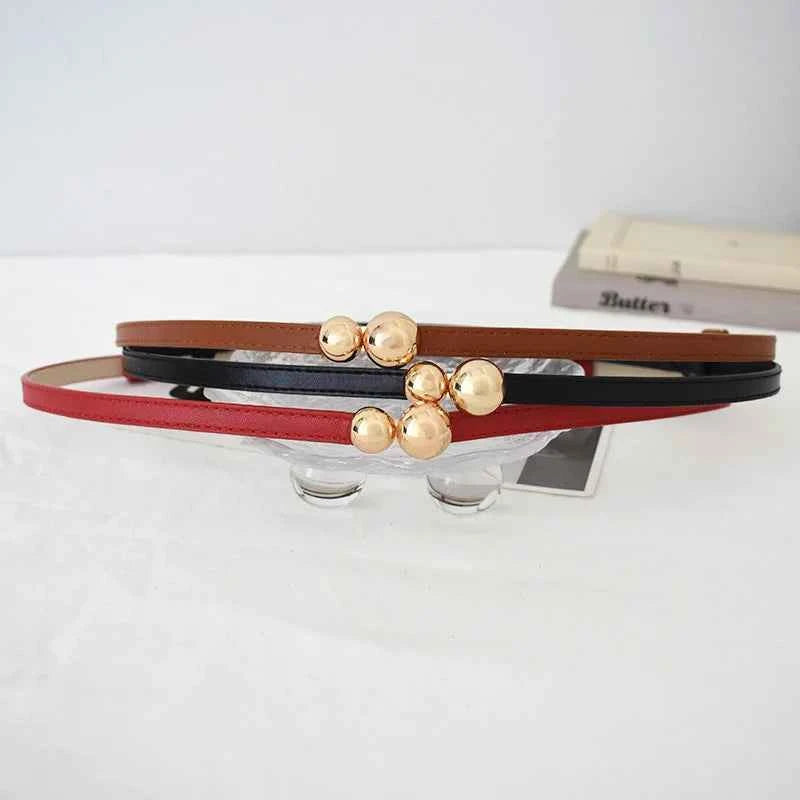 Gold Metal Ball Buckle Women Belt
