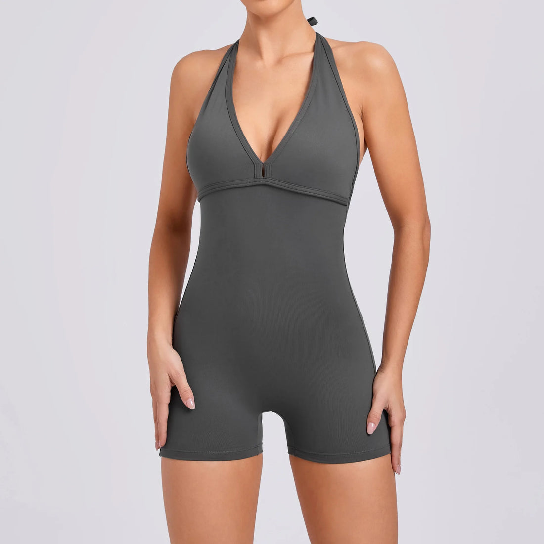 Yogasett Ryggløs Heldrakt Treningsjumpsuit Dame Korte Gym Rompers 
