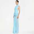 Draped Ruched Mesh Long Dress For Women