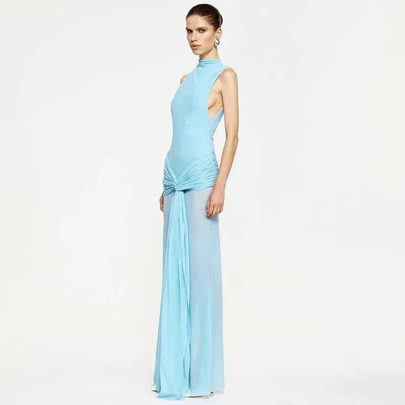 Draped Ruched Mesh Long Dress For Women