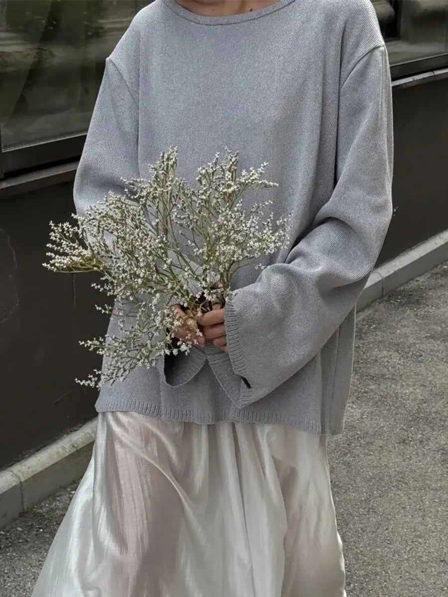 Backless O-neck Cotton Knit Sweater