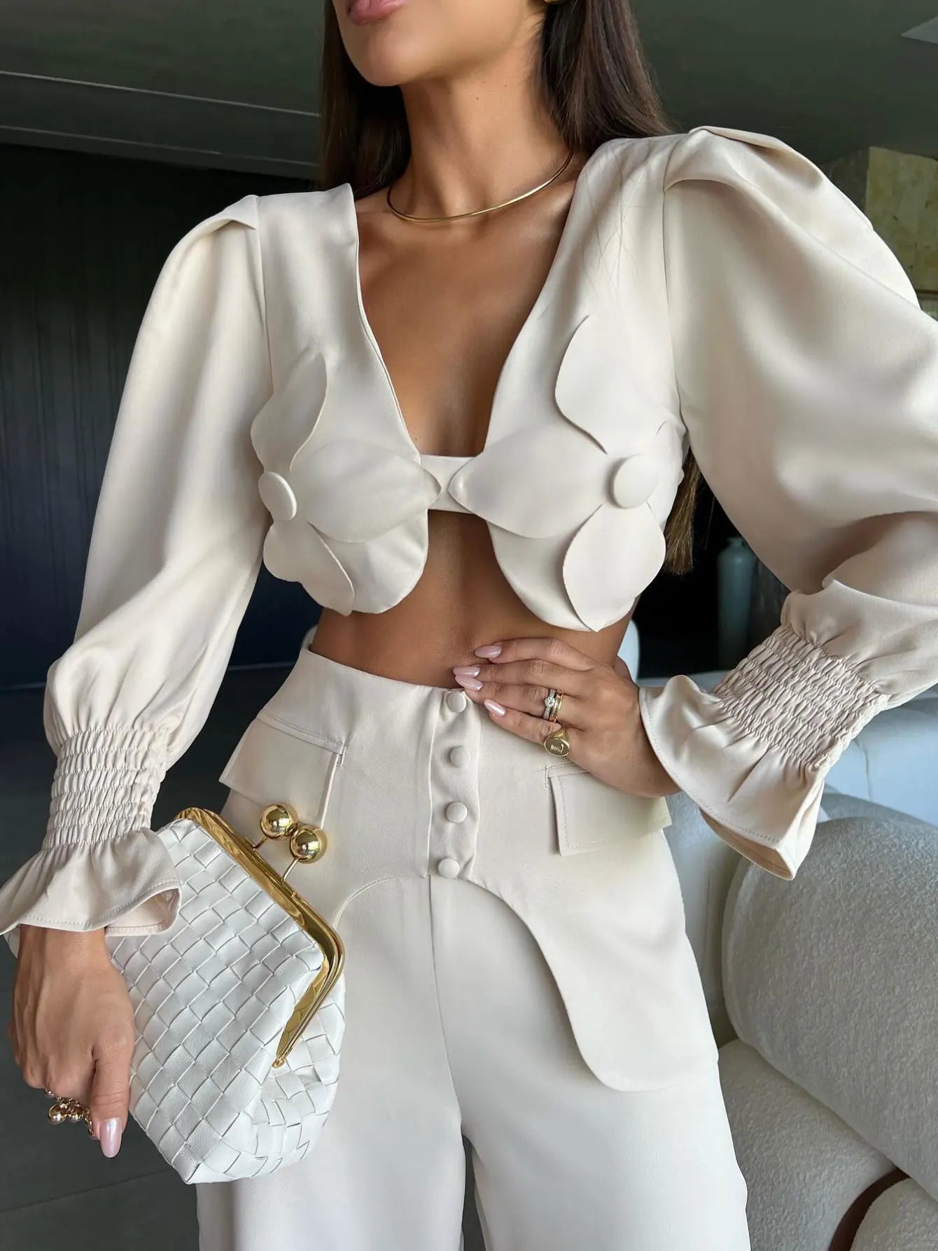 Pants Set For Women 2 Pieces With Short Top