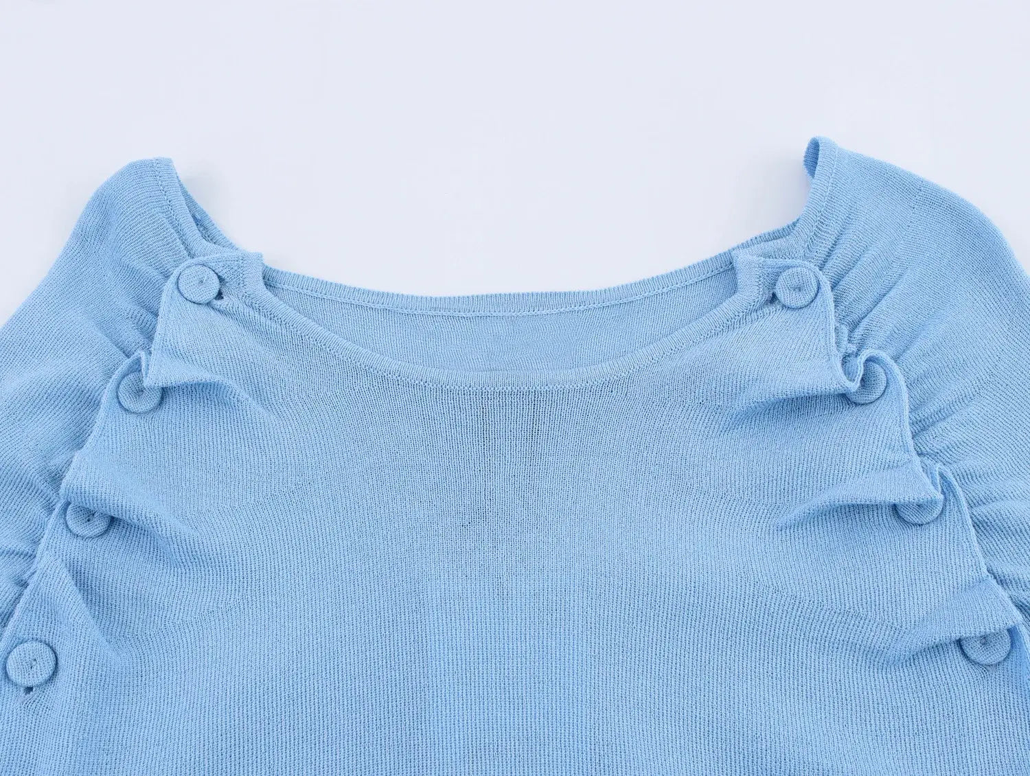 Women Pleated Knitted Pullover Slim-fit Round Neck Long Sleeve Simple Sweater