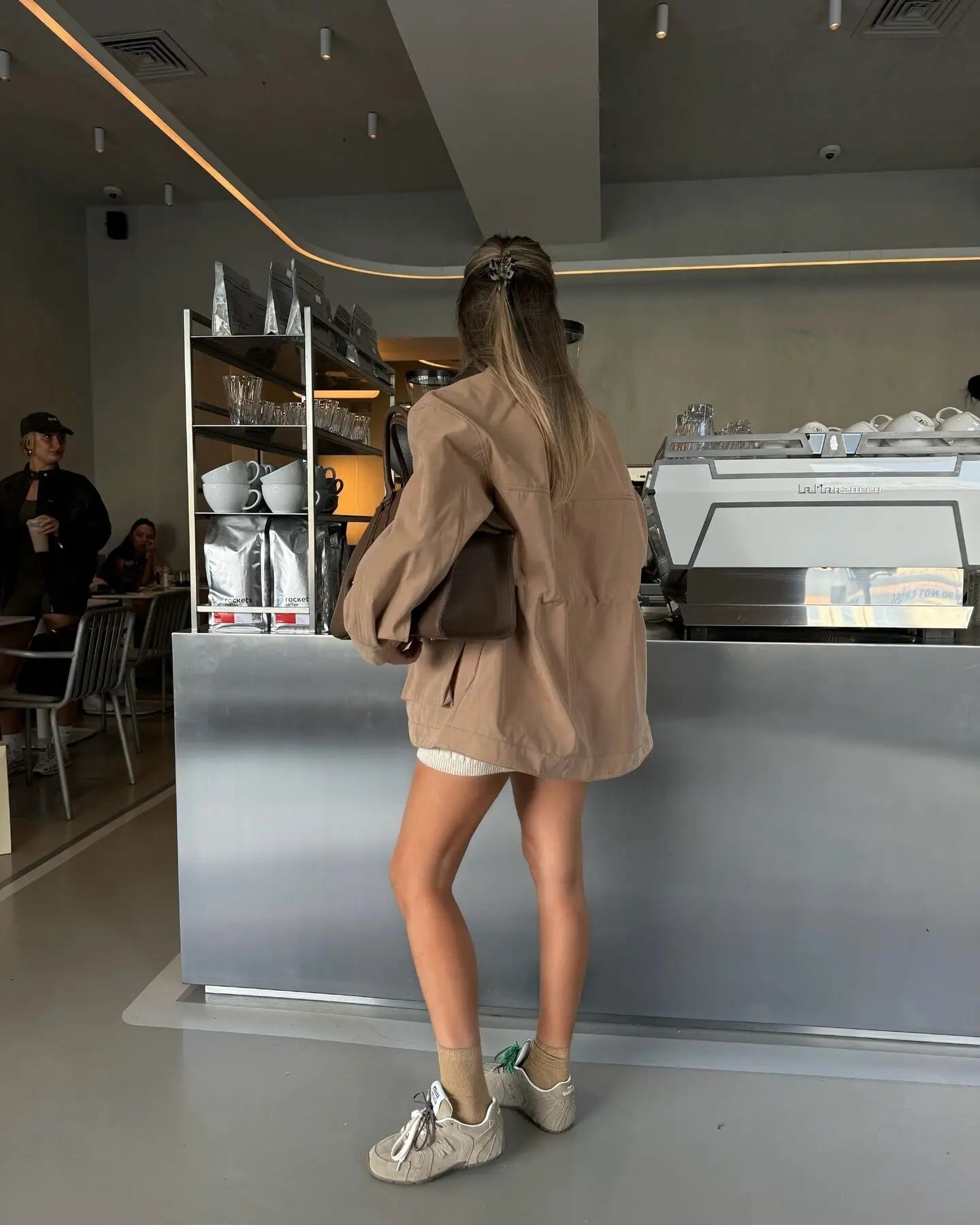 Lapel Contrast Color Large Pocket Mid-length Jacket