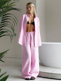 Cotton Casual Pants Sets Women's Solid Color Cozy Lapel - Norellé
