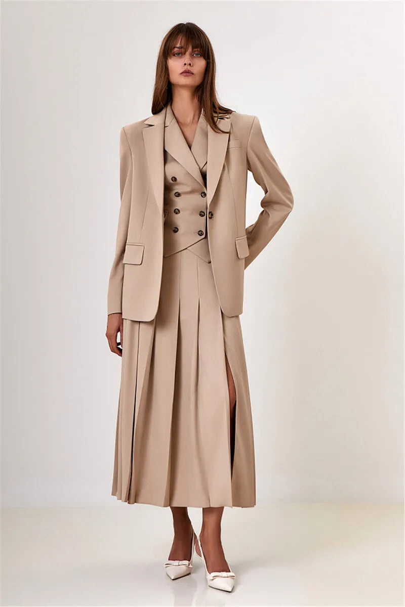 Two Piece Sets Women Double-breasted Vest And Split Skirt Matching