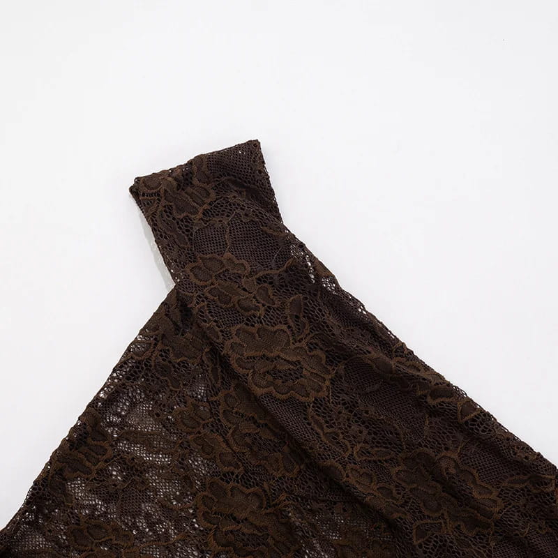 One Shoulder Lace See Through Maxi Dress Women