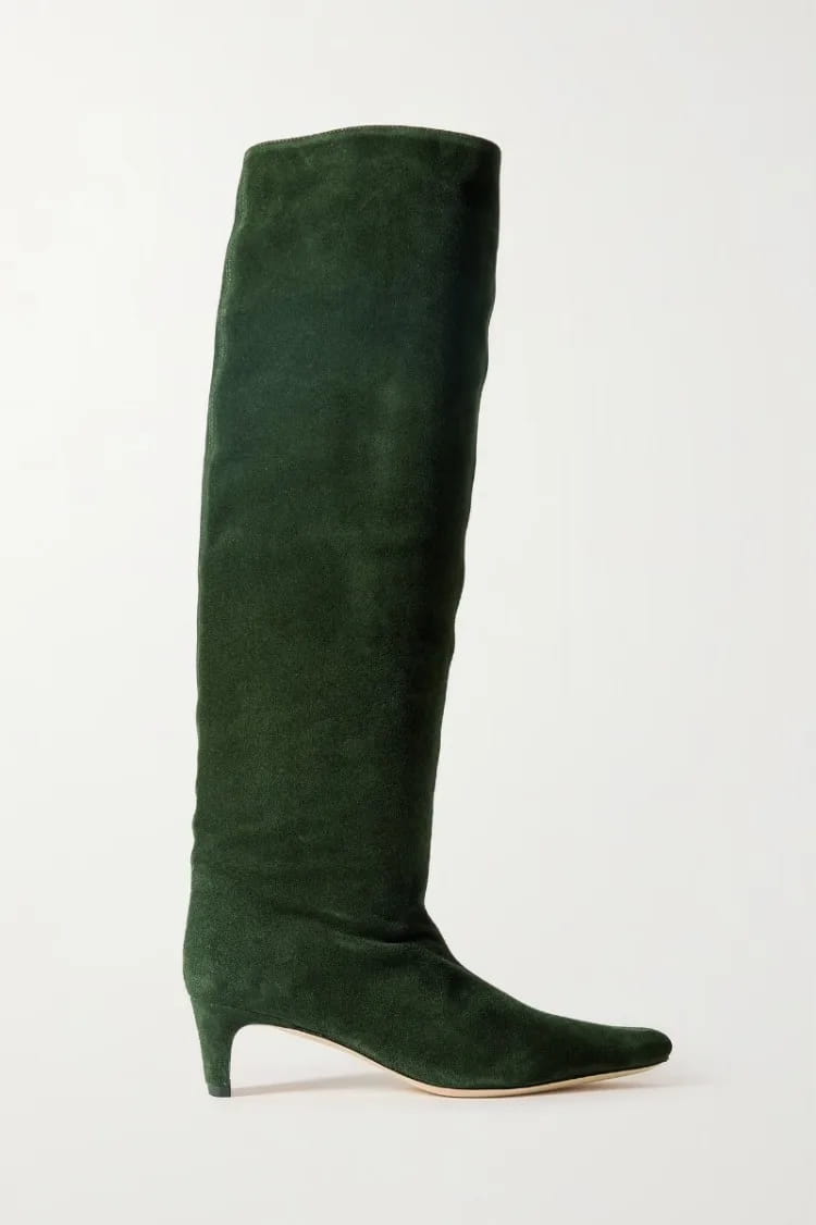 Autumn Winter Square Toe Low Heeled Suede Long Boots