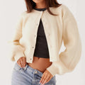 Women Casual Loose O-neck Single Breasted Long Sleeve Sweaters