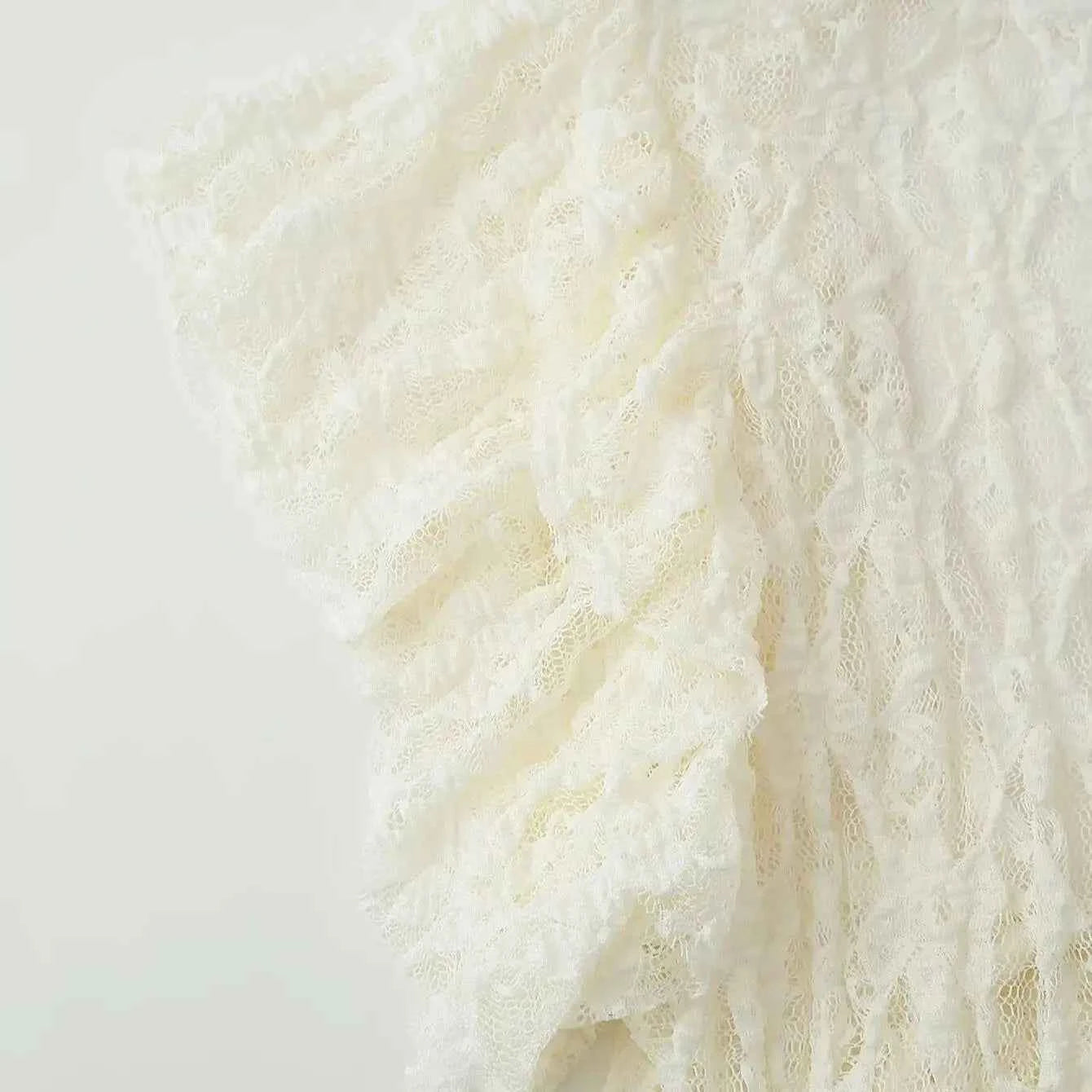 Women Bow Layered Lace Shirt Hollow V-neck