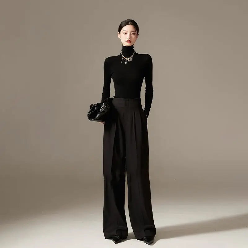 High Waist Wide Leg Pants Draping Effect Tight Long