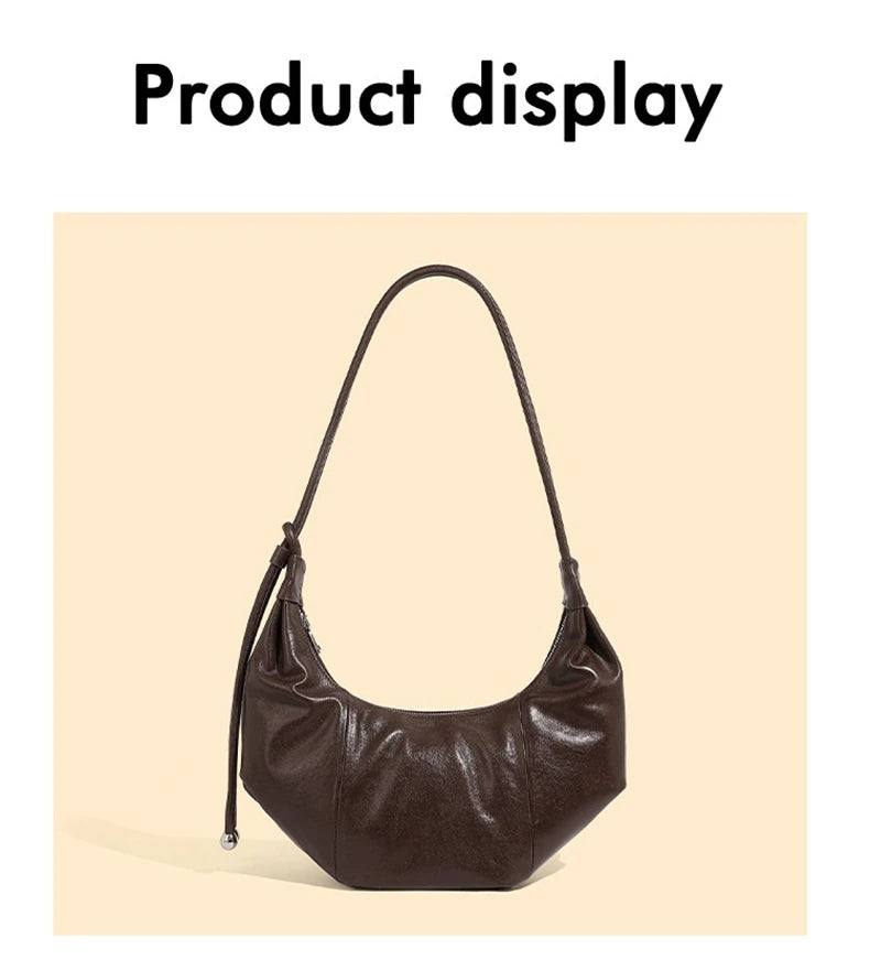 Cowhide Genuine Leather Half Moon Shoulder Bag
