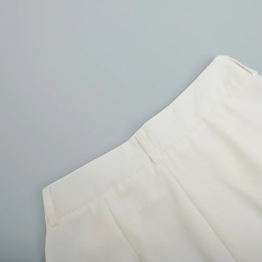 Solid Minimalist Spliced Pockets Pant for Women High Waist Loose