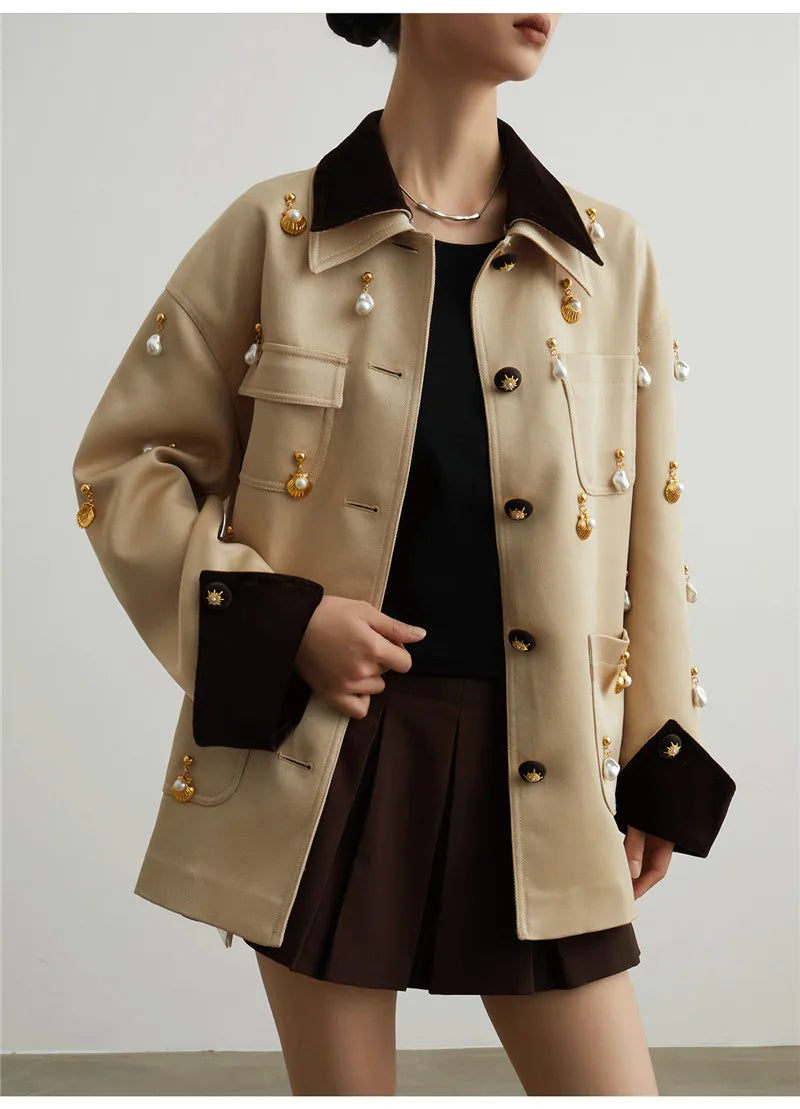 Elegant Women Pearl Embellished Jacket