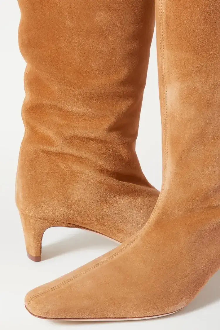 Autumn Winter Square Toe Low Heeled Suede Long Boots