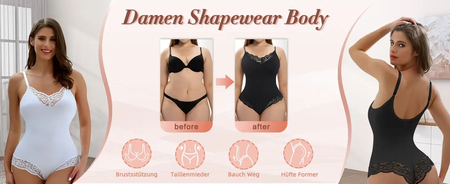 Lace Shapewear Bodysuits V-shaped Bra Underwear Thong