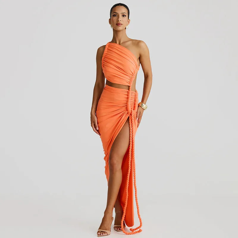 One-shoulder Strapless Tether Ruched Dress