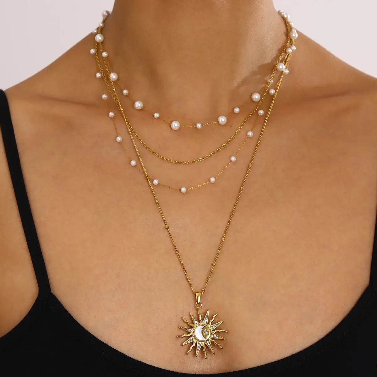 Popular Sun Moon Zircon Necklace Star Pendant