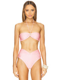 3 Piece Bikini Set  Pink Swimwear Halter Bathing Suit with Sheer Skirt - Norellé