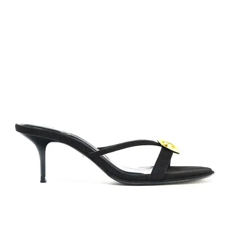 Metal Decorative Black High-heeled Sandals Women