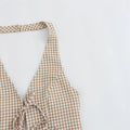 Women's Fashion and Elegance Slim Fit Open Back Small Plaid Hanging Neck Dress - Norellé