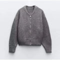 Solid Zipper Round Collar Sweater For Women High Street - Norellé