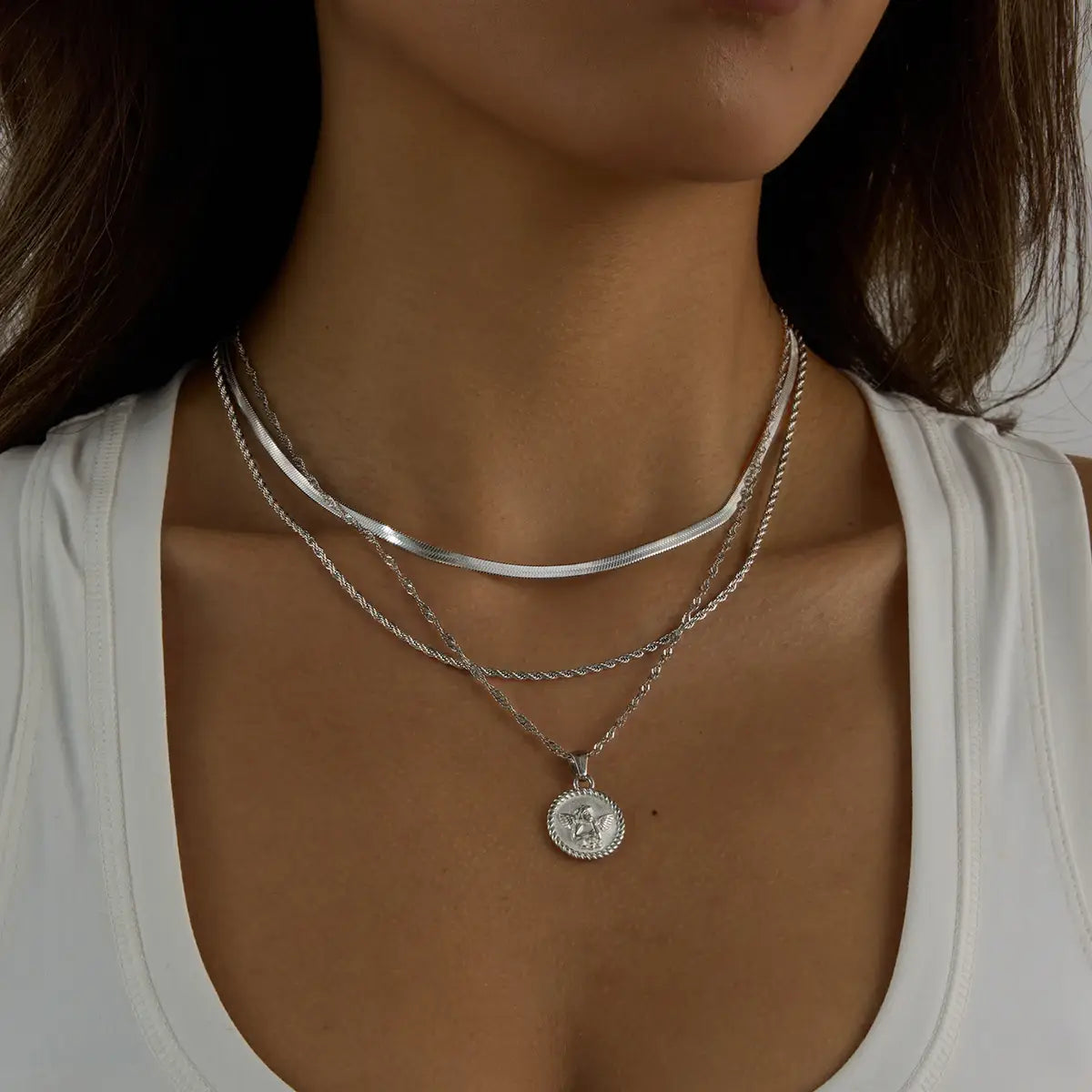 Stainless Steel Silver Color Angel Pendant Necklace